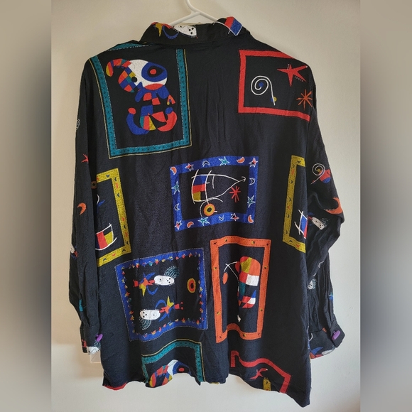 Vintage Nino Wong Abstract Black Shirt Sz M Made in USA 80's Vibes Unique Retro - Picture 4 of 14